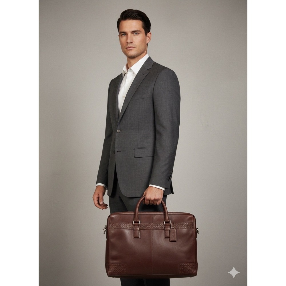 Coach Thompson Heritage Leather‎ Slim Briefcase Mahogany Brown F70454